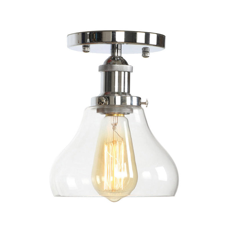 Single Clear/Clear Ribbed Glass Flushmount Farmhouse Chrome Bell/Pear Shaped Corridor Semi Flush Mount Ceiling Light Chrome D Clearhalo 'Ceiling Lights' 'Close To Ceiling Lights' 'Close to ceiling' 'Semi-flushmount' Lighting' 1918297
