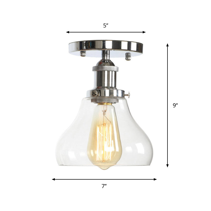 Single Clear/Clear Ribbed Glass Flushmount Farmhouse Chrome Bell/Pear Shaped Corridor Semi Flush Mount Ceiling Light Clearhalo 'Ceiling Lights' 'Close To Ceiling Lights' 'Close to ceiling' 'Semi-flushmount' Lighting' 1918298