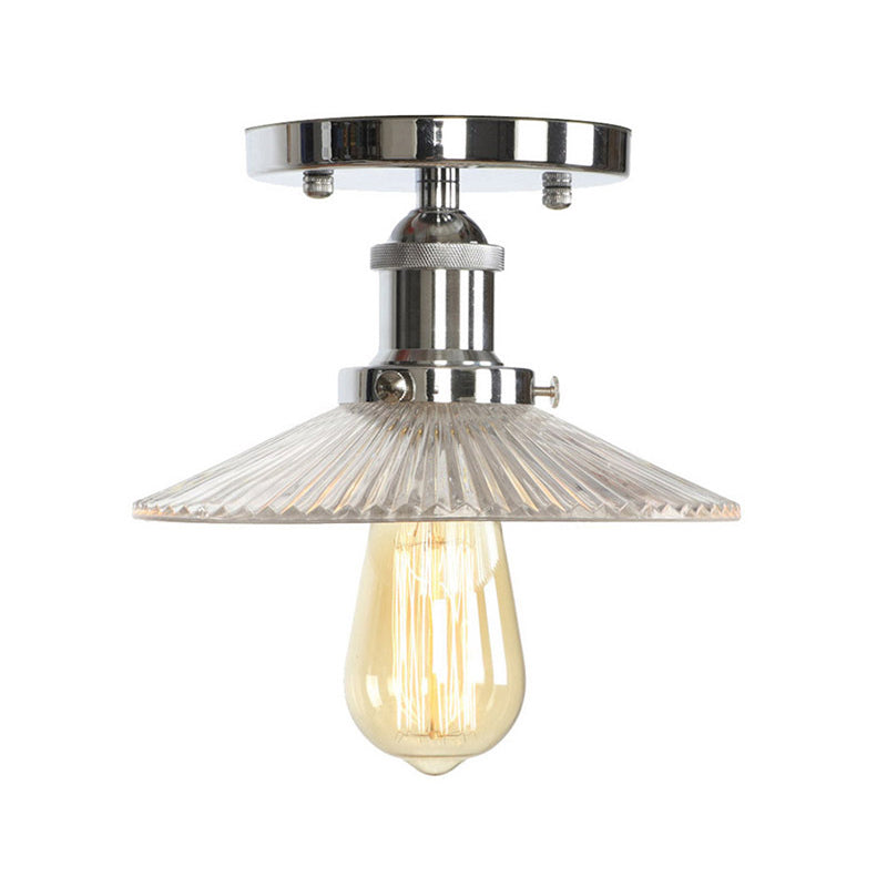 Single Clear/Clear Ribbed Glass Flushmount Farmhouse Chrome Bell/Pear Shaped Corridor Semi Flush Mount Ceiling Light Chrome F Clearhalo 'Ceiling Lights' 'Close To Ceiling Lights' 'Close to ceiling' 'Semi-flushmount' Lighting' 1918299