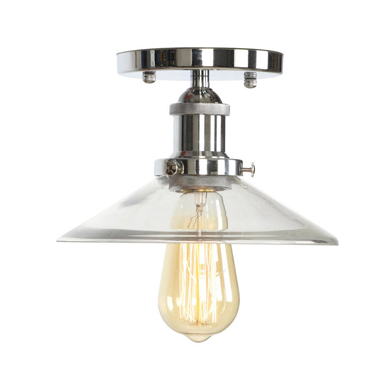 Single Clear/Clear Ribbed Glass Flushmount Farmhouse Chrome Bell/Pear Shaped Corridor Semi Flush Mount Ceiling Light Chrome G Clearhalo 'Ceiling Lights' 'Close To Ceiling Lights' 'Close to ceiling' 'Semi-flushmount' Lighting' 1918301