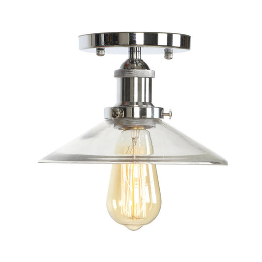Single Clear/Clear Ribbed Glass Flushmount Farmhouse Chrome Bell/Pear Shaped Corridor Semi Flush Mount Ceiling Light Chrome G Clearhalo 'Ceiling Lights' 'Close To Ceiling Lights' 'Close to ceiling' 'Semi-flushmount' Lighting' 1918301