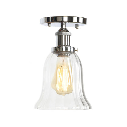 Single Clear/Clear Ribbed Glass Flushmount Farmhouse Chrome Bell/Pear Shaped Corridor Semi Flush Mount Ceiling Light Chrome E Clearhalo 'Ceiling Lights' 'Close To Ceiling Lights' 'Close to ceiling' 'Semi-flushmount' Lighting' 1918303