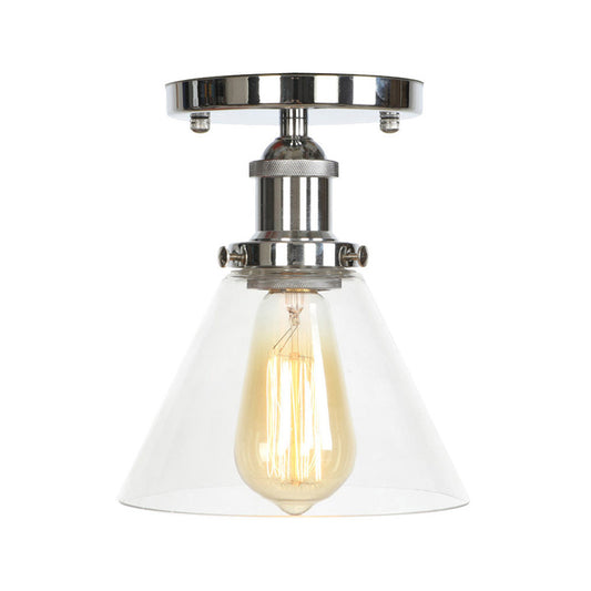 Single Clear/Clear Ribbed Glass Flushmount Farmhouse Chrome Bell/Pear Shaped Corridor Semi Flush Mount Ceiling Light Chrome C Clearhalo 'Ceiling Lights' 'Close To Ceiling Lights' 'Close to ceiling' 'Semi-flushmount' Lighting' 1918305