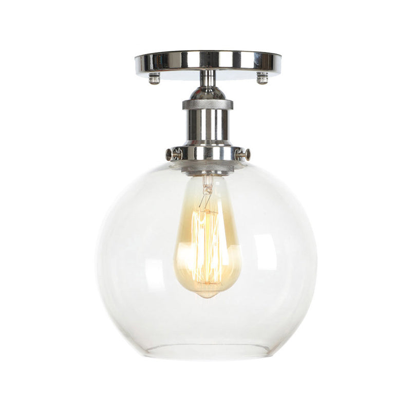 Single Clear/Clear Ribbed Glass Flushmount Farmhouse Chrome Bell/Pear Shaped Corridor Semi Flush Mount Ceiling Light Chrome B Clearhalo 'Ceiling Lights' 'Close To Ceiling Lights' 'Close to ceiling' 'Semi-flushmount' Lighting' 1918307