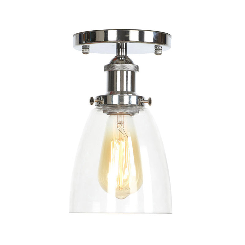 Single Clear/Clear Ribbed Glass Flushmount Farmhouse Chrome Bell/Pear Shaped Corridor Semi Flush Mount Ceiling Light Chrome A Clearhalo 'Ceiling Lights' 'Close To Ceiling Lights' 'Close to ceiling' 'Semi-flushmount' Lighting' 1918309