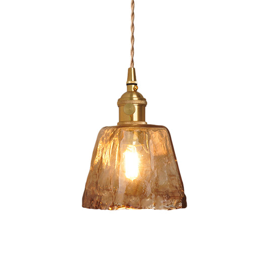 Single-Bulb Hanging Pendant Farmhouse Cone/Cube Coffee Cloud Glass Suspension Lighting in Brass Coffee A Clearhalo 'Ceiling Lights' 'Glass shade' 'Glass' 'Industrial Pendants' 'Industrial' 'Middle Century Pendants' 'Pendant Lights' 'Pendants' 'Tiffany' Lighting' 1918334