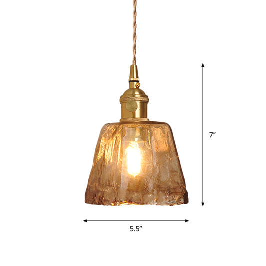Single-Bulb Hanging Pendant Farmhouse Cone/Cube Coffee Cloud Glass Suspension Lighting in Brass Clearhalo 'Ceiling Lights' 'Glass shade' 'Glass' 'Industrial Pendants' 'Industrial' 'Middle Century Pendants' 'Pendant Lights' 'Pendants' 'Tiffany' Lighting' 1918335