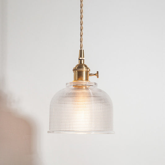 1-Light Floral/Flared/Cone Hanging Lamp Rustic Brass Clear Ribbed/Gridded Glass Ceiling Pendant Light over Table Brass B Clearhalo 'Ceiling Lights' 'Glass shade' 'Glass' 'Industrial Pendants' 'Industrial' 'Middle Century Pendants' 'Pendant Lights' 'Pendants' 'Tiffany' Lighting' 1918342