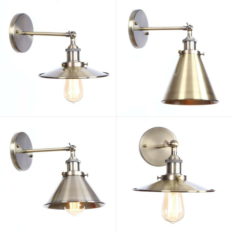 Bronze 1-Light Wall Lamp Industrial Iron Roll-Edge Saucer/Cone/Horn Wall Mount Light Fixture with Rotating Joint Clearhalo 'Art deco wall lights' 'Cast Iron' 'Glass' 'Industrial wall lights' 'Industrial' 'Middle century wall lights' 'Modern' 'Rustic wall lights' 'Tiffany' 'Traditional wall lights' 'Wall Lamps & Sconces' 'Wall Lights' Lighting' 1918351