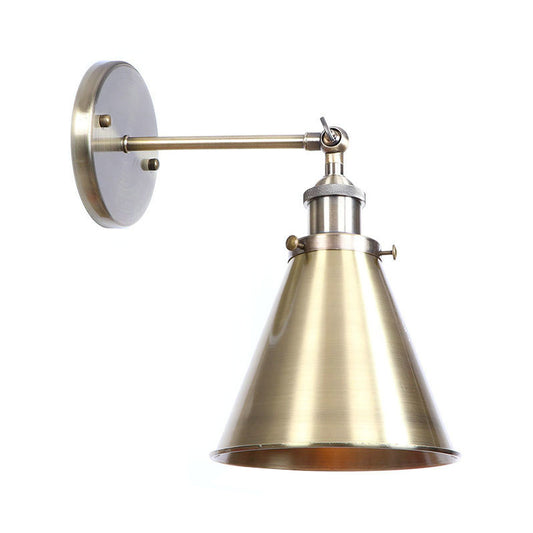 Bronze 1-Light Wall Lamp Industrial Iron Roll-Edge Saucer/Cone/Horn Wall Mount Light Fixture with Rotating Joint Bronze B Clearhalo 'Art deco wall lights' 'Cast Iron' 'Glass' 'Industrial wall lights' 'Industrial' 'Middle century wall lights' 'Modern' 'Rustic wall lights' 'Tiffany' 'Traditional wall lights' 'Wall Lamps & Sconces' 'Wall Lights' Lighting' 1918354