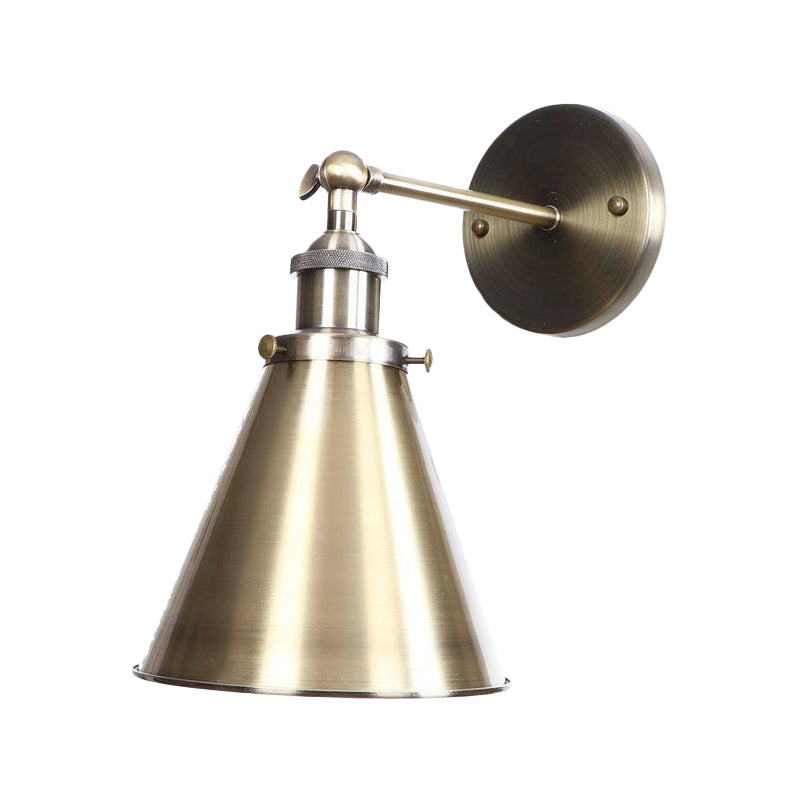 Bronze 1-Light Wall Lamp Industrial Iron Roll-Edge Saucer/Cone/Horn Wall Mount Light Fixture with Rotating Joint Clearhalo 'Art deco wall lights' 'Cast Iron' 'Glass' 'Industrial wall lights' 'Industrial' 'Middle century wall lights' 'Modern' 'Rustic wall lights' 'Tiffany' 'Traditional wall lights' 'Wall Lamps & Sconces' 'Wall Lights' Lighting' 1918355