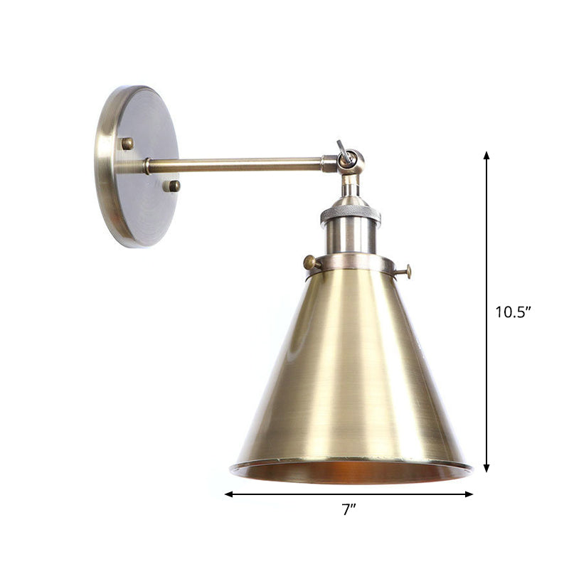Bronze 1-Light Wall Lamp Industrial Iron Roll-Edge Saucer/Cone/Horn Wall Mount Light Fixture with Rotating Joint Clearhalo 'Art deco wall lights' 'Cast Iron' 'Glass' 'Industrial wall lights' 'Industrial' 'Middle century wall lights' 'Modern' 'Rustic wall lights' 'Tiffany' 'Traditional wall lights' 'Wall Lamps & Sconces' 'Wall Lights' Lighting' 1918356