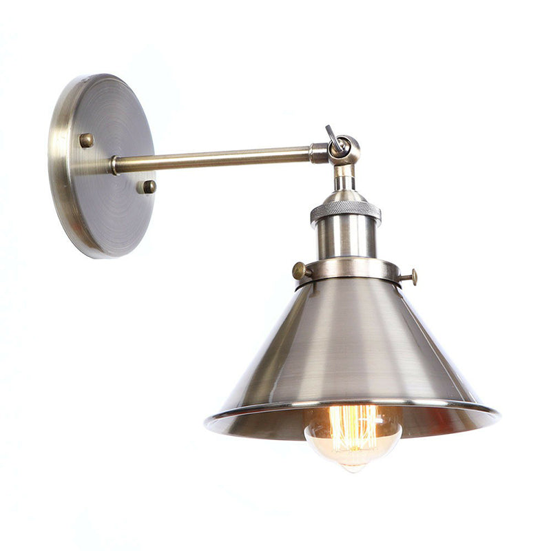 Bronze 1-Light Wall Lamp Industrial Iron Roll-Edge Saucer/Cone/Horn Wall Mount Light Fixture with Rotating Joint Bronze C Clearhalo 'Art deco wall lights' 'Cast Iron' 'Glass' 'Industrial wall lights' 'Industrial' 'Middle century wall lights' 'Modern' 'Rustic wall lights' 'Tiffany' 'Traditional wall lights' 'Wall Lamps & Sconces' 'Wall Lights' Lighting' 1918357