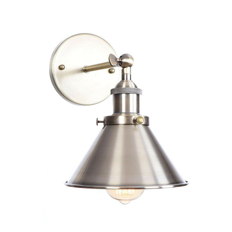 Bronze 1-Light Wall Lamp Industrial Iron Roll-Edge Saucer/Cone/Horn Wall Mount Light Fixture with Rotating Joint Clearhalo 'Art deco wall lights' 'Cast Iron' 'Glass' 'Industrial wall lights' 'Industrial' 'Middle century wall lights' 'Modern' 'Rustic wall lights' 'Tiffany' 'Traditional wall lights' 'Wall Lamps & Sconces' 'Wall Lights' Lighting' 1918358