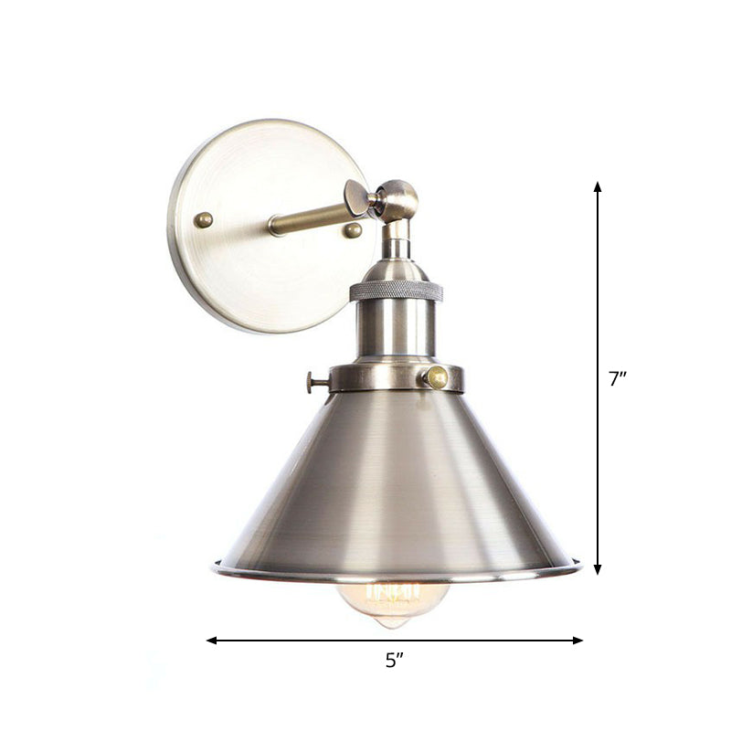 Bronze 1-Light Wall Lamp Industrial Iron Roll-Edge Saucer/Cone/Horn Wall Mount Light Fixture with Rotating Joint Clearhalo 'Art deco wall lights' 'Cast Iron' 'Glass' 'Industrial wall lights' 'Industrial' 'Middle century wall lights' 'Modern' 'Rustic wall lights' 'Tiffany' 'Traditional wall lights' 'Wall Lamps & Sconces' 'Wall Lights' Lighting' 1918359