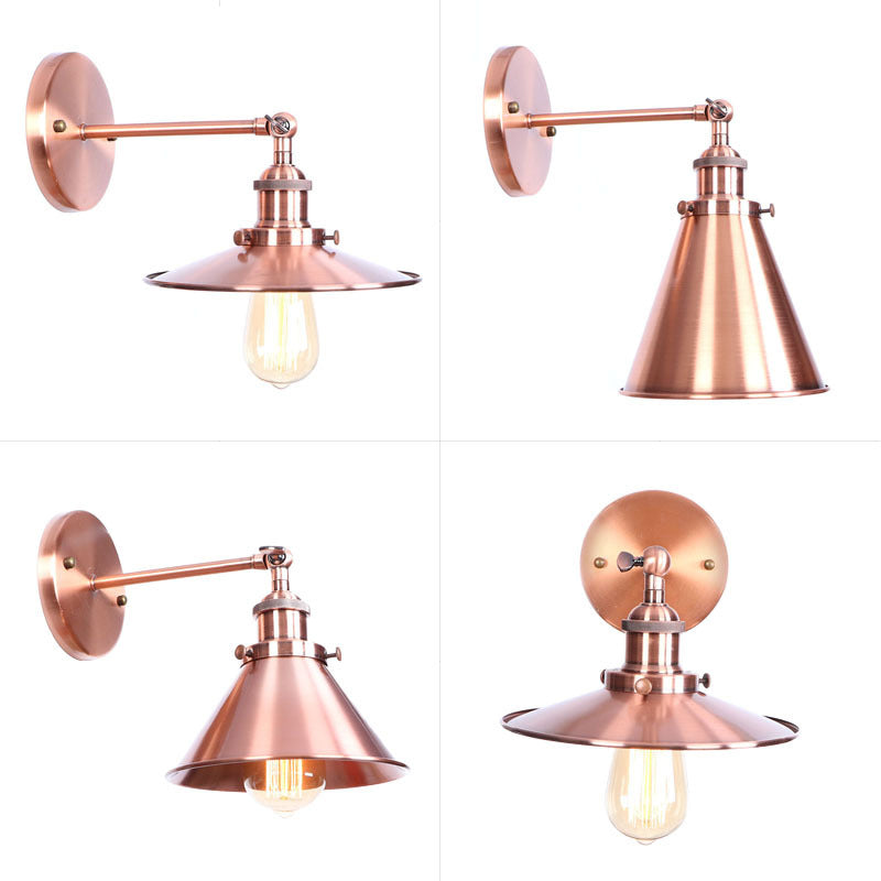 Adjustable Iron Copper Wall Reading Lamp Horn/Saucer/Cone Single-Bulb Loft Style Wall Light for Living Room Clearhalo 'Art deco wall lights' 'Cast Iron' 'Glass' 'Industrial wall lights' 'Industrial' 'Middle century wall lights' 'Modern' 'Rustic wall lights' 'Tiffany' 'Traditional wall lights' 'Wall Lamps & Sconces' 'Wall Lights' Lighting' 1918360