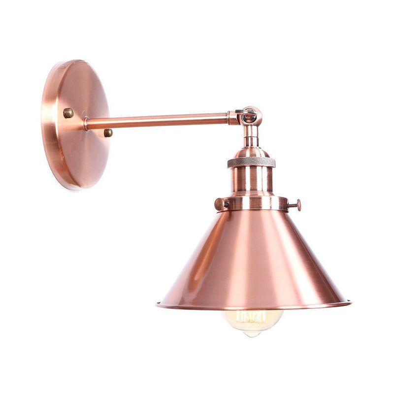 Adjustable Iron Copper Wall Reading Lamp Horn/Saucer/Cone Single-Bulb Loft Style Wall Light for Living Room Clearhalo 'Art deco wall lights' 'Cast Iron' 'Glass' 'Industrial wall lights' 'Industrial' 'Middle century wall lights' 'Modern' 'Rustic wall lights' 'Tiffany' 'Traditional wall lights' 'Wall Lamps & Sconces' 'Wall Lights' Lighting' 1918362