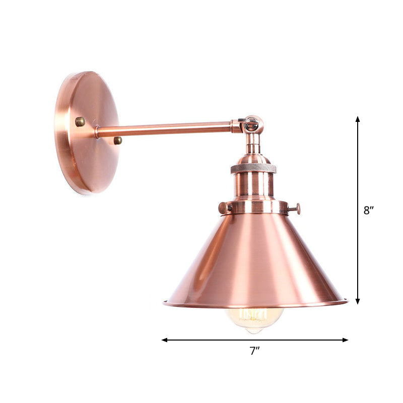 Adjustable Iron Copper Wall Reading Lamp Horn/Saucer/Cone Single-Bulb Loft Style Wall Light for Living Room Clearhalo 'Art deco wall lights' 'Cast Iron' 'Glass' 'Industrial wall lights' 'Industrial' 'Middle century wall lights' 'Modern' 'Rustic wall lights' 'Tiffany' 'Traditional wall lights' 'Wall Lamps & Sconces' 'Wall Lights' Lighting' 1918363