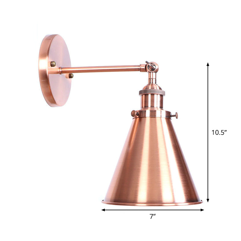 Adjustable Iron Copper Wall Reading Lamp Horn/Saucer/Cone Single-Bulb Loft Style Wall Light for Living Room Clearhalo 'Art deco wall lights' 'Cast Iron' 'Glass' 'Industrial wall lights' 'Industrial' 'Middle century wall lights' 'Modern' 'Rustic wall lights' 'Tiffany' 'Traditional wall lights' 'Wall Lamps & Sconces' 'Wall Lights' Lighting' 1918366