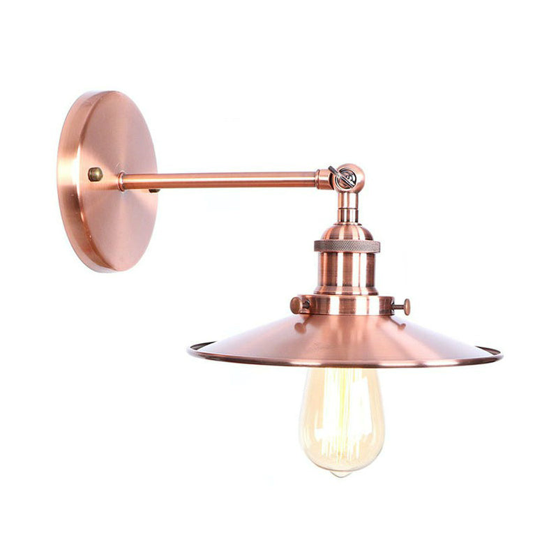 Adjustable Iron Copper Wall Reading Lamp Horn/Saucer/Cone Single-Bulb Loft Style Wall Light for Living Room Copper A Clearhalo 'Art deco wall lights' 'Cast Iron' 'Glass' 'Industrial wall lights' 'Industrial' 'Middle century wall lights' 'Modern' 'Rustic wall lights' 'Tiffany' 'Traditional wall lights' 'Wall Lamps & Sconces' 'Wall Lights' Lighting' 1918367