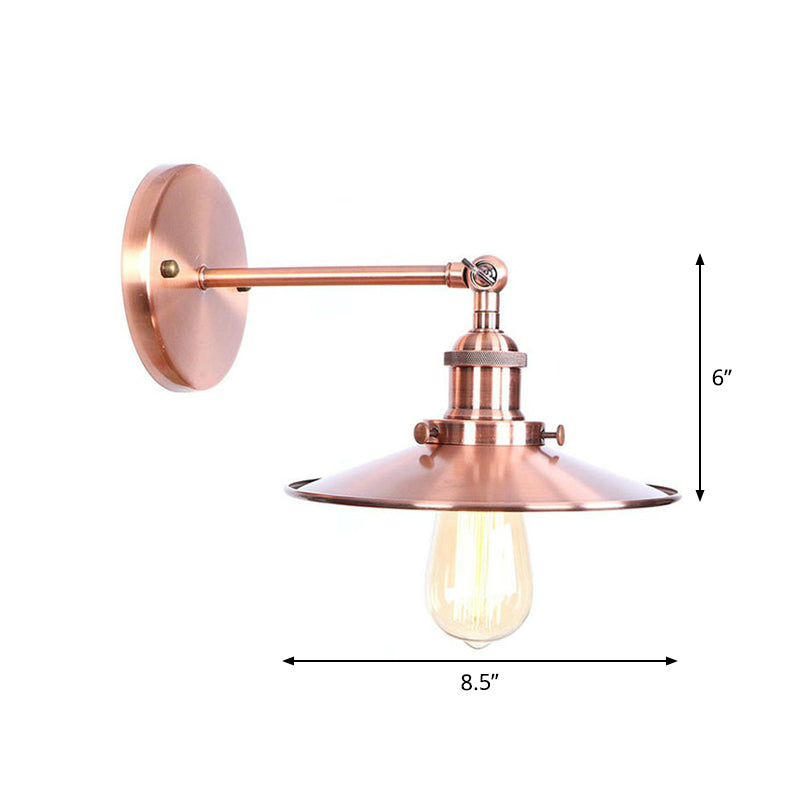 Adjustable Iron Copper Wall Reading Lamp Horn/Saucer/Cone Single-Bulb Loft Style Wall Light for Living Room Clearhalo 'Art deco wall lights' 'Cast Iron' 'Glass' 'Industrial wall lights' 'Industrial' 'Middle century wall lights' 'Modern' 'Rustic wall lights' 'Tiffany' 'Traditional wall lights' 'Wall Lamps & Sconces' 'Wall Lights' Lighting' 1918368