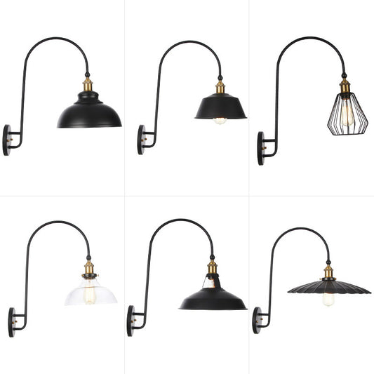 Iron Barn/Bowl/Scalloped Wall Light Kit Vintage 1 Bulb Bedside Reading Wall Lamp with Swooping Arm in Black Clearhalo 'Art deco wall lights' 'Cast Iron' 'Glass' 'Industrial wall lights' 'Industrial' 'Middle century wall lights' 'Modern' 'Rustic wall lights' 'Tiffany' 'Traditional wall lights' 'Wall Lamps & Sconces' 'Wall Lights' Lighting' 1918369