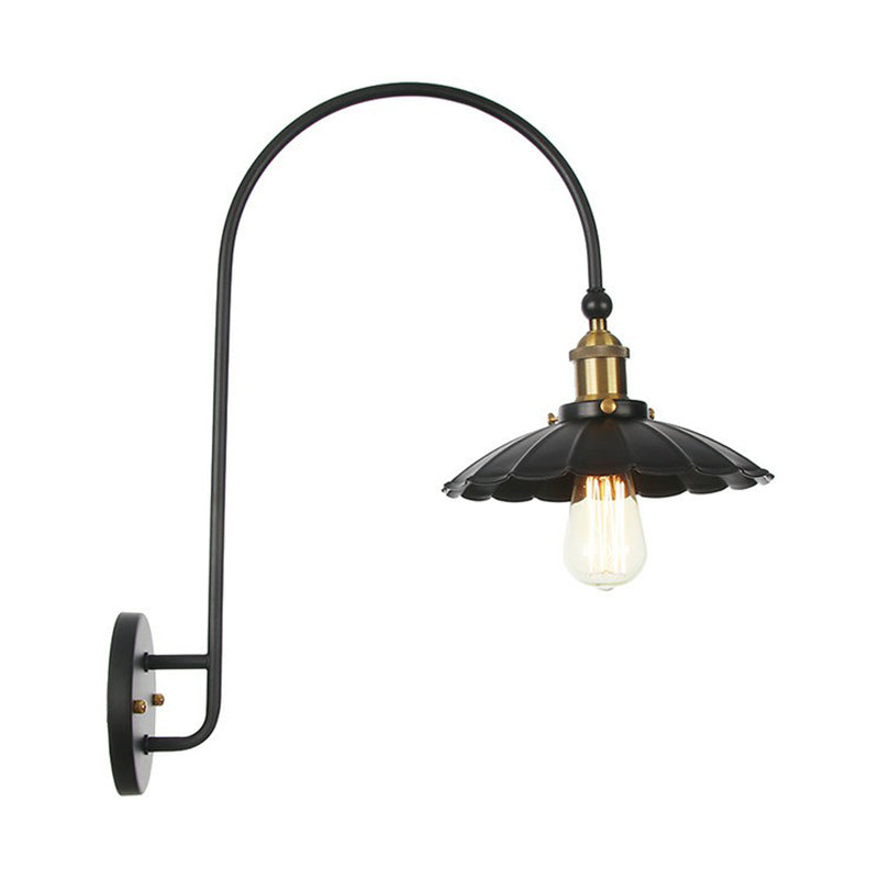 Iron Barn/Bowl/Scalloped Wall Light Kit Vintage 1 Bulb Bedside Reading Wall Lamp with Swooping Arm in Black Black A Clearhalo 'Art deco wall lights' 'Cast Iron' 'Glass' 'Industrial wall lights' 'Industrial' 'Middle century wall lights' 'Modern' 'Rustic wall lights' 'Tiffany' 'Traditional wall lights' 'Wall Lamps & Sconces' 'Wall Lights' Lighting' 1918370