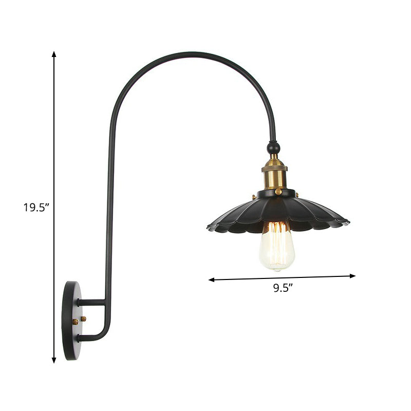 Iron Barn/Bowl/Scalloped Wall Light Kit Vintage 1 Bulb Bedside Reading Wall Lamp with Swooping Arm in Black Clearhalo 'Art deco wall lights' 'Cast Iron' 'Glass' 'Industrial wall lights' 'Industrial' 'Middle century wall lights' 'Modern' 'Rustic wall lights' 'Tiffany' 'Traditional wall lights' 'Wall Lamps & Sconces' 'Wall Lights' Lighting' 1918371