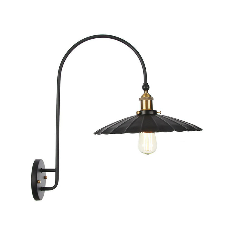 Iron Barn/Bowl/Scalloped Wall Light Kit Vintage 1 Bulb Bedside Reading Wall Lamp with Swooping Arm in Black Black B Clearhalo 'Art deco wall lights' 'Cast Iron' 'Glass' 'Industrial wall lights' 'Industrial' 'Middle century wall lights' 'Modern' 'Rustic wall lights' 'Tiffany' 'Traditional wall lights' 'Wall Lamps & Sconces' 'Wall Lights' Lighting' 1918372