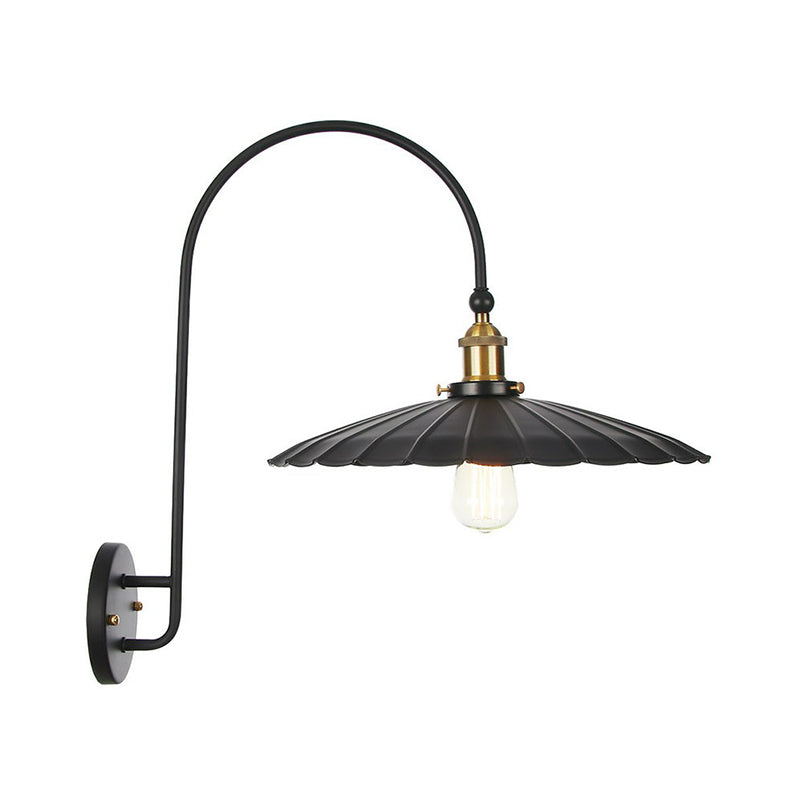 Iron Barn/Bowl/Scalloped Wall Light Kit Vintage 1 Bulb Bedside Reading Wall Lamp with Swooping Arm in Black Black C Clearhalo 'Art deco wall lights' 'Cast Iron' 'Glass' 'Industrial wall lights' 'Industrial' 'Middle century wall lights' 'Modern' 'Rustic wall lights' 'Tiffany' 'Traditional wall lights' 'Wall Lamps & Sconces' 'Wall Lights' Lighting' 1918374