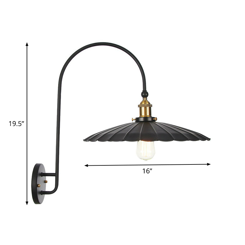Iron Barn/Bowl/Scalloped Wall Light Kit Vintage 1 Bulb Bedside Reading Wall Lamp with Swooping Arm in Black Clearhalo 'Art deco wall lights' 'Cast Iron' 'Glass' 'Industrial wall lights' 'Industrial' 'Middle century wall lights' 'Modern' 'Rustic wall lights' 'Tiffany' 'Traditional wall lights' 'Wall Lamps & Sconces' 'Wall Lights' Lighting' 1918375