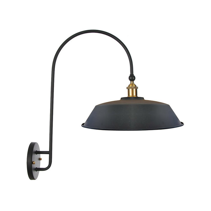 Iron Barn/Bowl/Scalloped Wall Light Kit Vintage 1 Bulb Bedside Reading Wall Lamp with Swooping Arm in Black Black D Clearhalo 'Art deco wall lights' 'Cast Iron' 'Glass' 'Industrial wall lights' 'Industrial' 'Middle century wall lights' 'Modern' 'Rustic wall lights' 'Tiffany' 'Traditional wall lights' 'Wall Lamps & Sconces' 'Wall Lights' Lighting' 1918376