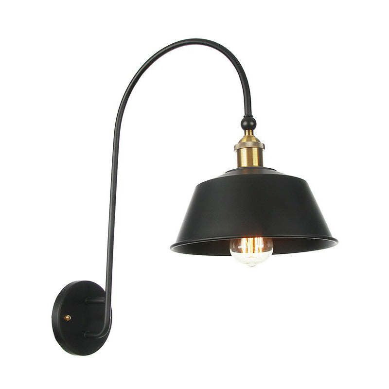 Iron Barn/Bowl/Scalloped Wall Light Kit Vintage 1 Bulb Bedside Reading Wall Lamp with Swooping Arm in Black Black G Clearhalo 'Art deco wall lights' 'Cast Iron' 'Glass' 'Industrial wall lights' 'Industrial' 'Middle century wall lights' 'Modern' 'Rustic wall lights' 'Tiffany' 'Traditional wall lights' 'Wall Lamps & Sconces' 'Wall Lights' Lighting' 1918382
