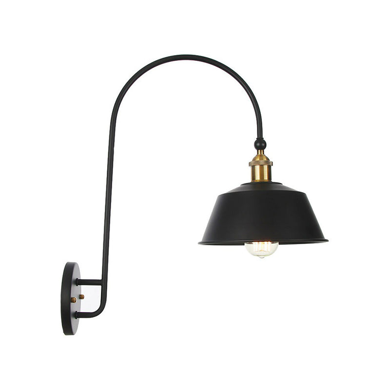 Iron Barn/Bowl/Scalloped Wall Light Kit Vintage 1 Bulb Bedside Reading Wall Lamp with Swooping Arm in Black Clearhalo 'Art deco wall lights' 'Cast Iron' 'Glass' 'Industrial wall lights' 'Industrial' 'Middle century wall lights' 'Modern' 'Rustic wall lights' 'Tiffany' 'Traditional wall lights' 'Wall Lamps & Sconces' 'Wall Lights' Lighting' 1918383