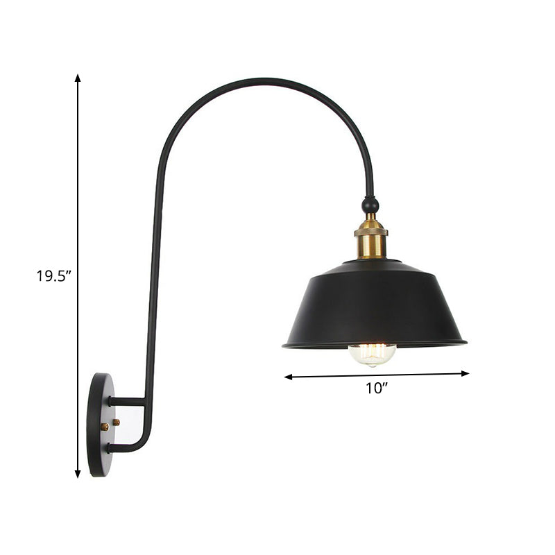 Iron Barn/Bowl/Scalloped Wall Light Kit Vintage 1 Bulb Bedside Reading Wall Lamp with Swooping Arm in Black Clearhalo 'Art deco wall lights' 'Cast Iron' 'Glass' 'Industrial wall lights' 'Industrial' 'Middle century wall lights' 'Modern' 'Rustic wall lights' 'Tiffany' 'Traditional wall lights' 'Wall Lamps & Sconces' 'Wall Lights' Lighting' 1918384