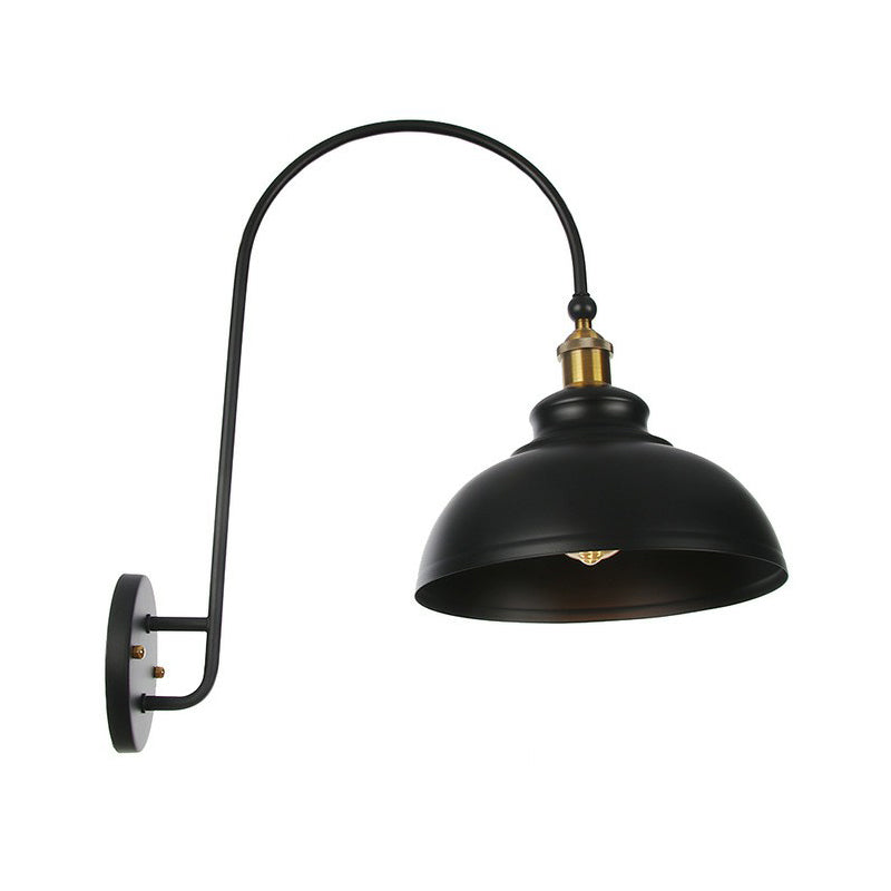 Iron Barn/Bowl/Scalloped Wall Light Kit Vintage 1 Bulb Bedside Reading Wall Lamp with Swooping Arm in Black Black H Clearhalo 'Art deco wall lights' 'Cast Iron' 'Glass' 'Industrial wall lights' 'Industrial' 'Middle century wall lights' 'Modern' 'Rustic wall lights' 'Tiffany' 'Traditional wall lights' 'Wall Lamps & Sconces' 'Wall Lights' Lighting' 1918385