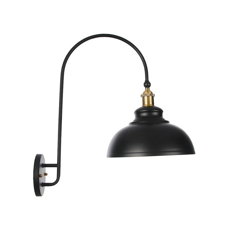 Iron Barn/Bowl/Scalloped Wall Light Kit Vintage 1 Bulb Bedside Reading Wall Lamp with Swooping Arm in Black Clearhalo 'Art deco wall lights' 'Cast Iron' 'Glass' 'Industrial wall lights' 'Industrial' 'Middle century wall lights' 'Modern' 'Rustic wall lights' 'Tiffany' 'Traditional wall lights' 'Wall Lamps & Sconces' 'Wall Lights' Lighting' 1918386
