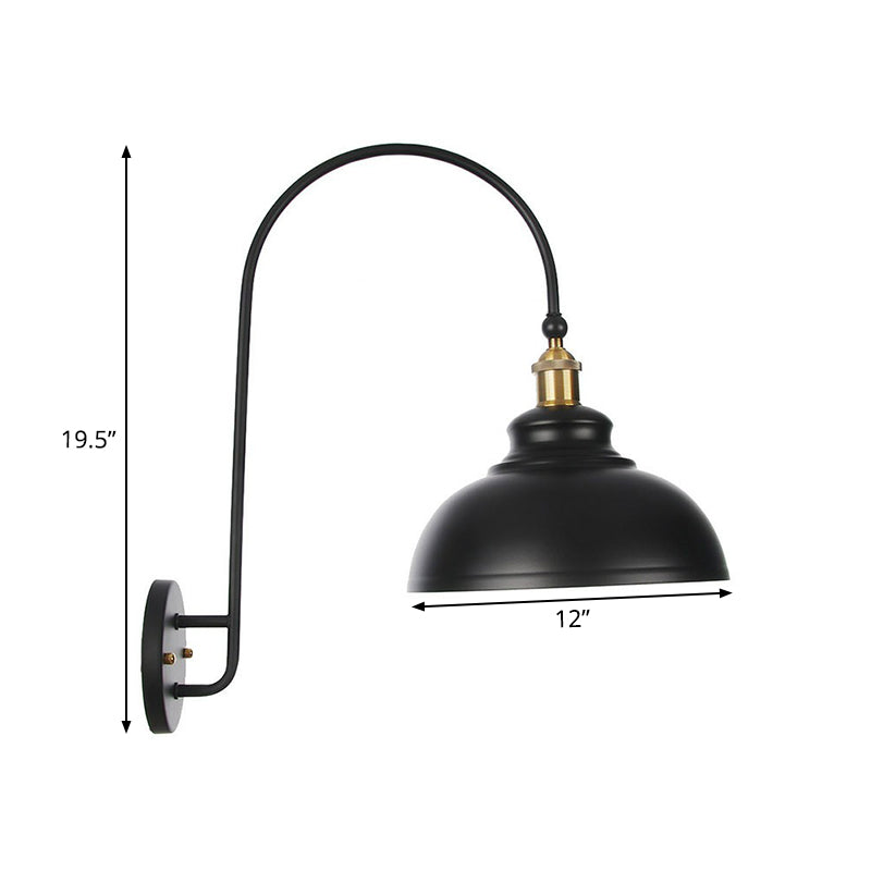 Iron Barn/Bowl/Scalloped Wall Light Kit Vintage 1 Bulb Bedside Reading Wall Lamp with Swooping Arm in Black Clearhalo 'Art deco wall lights' 'Cast Iron' 'Glass' 'Industrial wall lights' 'Industrial' 'Middle century wall lights' 'Modern' 'Rustic wall lights' 'Tiffany' 'Traditional wall lights' 'Wall Lamps & Sconces' 'Wall Lights' Lighting' 1918387