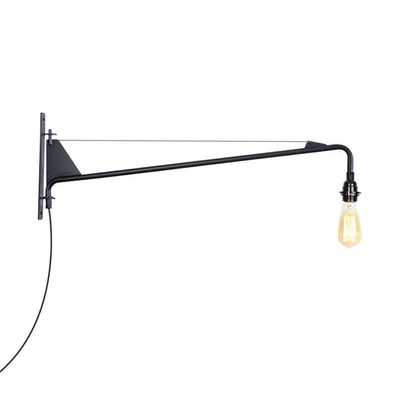 Industrial Scalloped/Exposed Wall Lamp 1/2-Light Iron Plug-in Wall Mounted Lighting with Long Swing Arm in Black 1.0 Black A Clearhalo 'Art deco wall lights' 'Cast Iron' 'Glass' 'Industrial wall lights' 'Industrial' 'Middle century wall lights' 'Modern' 'Rustic wall lights' 'Tiffany' 'Traditional wall lights' 'Wall Lamps & Sconces' 'Wall Lights' Lighting' 1918389