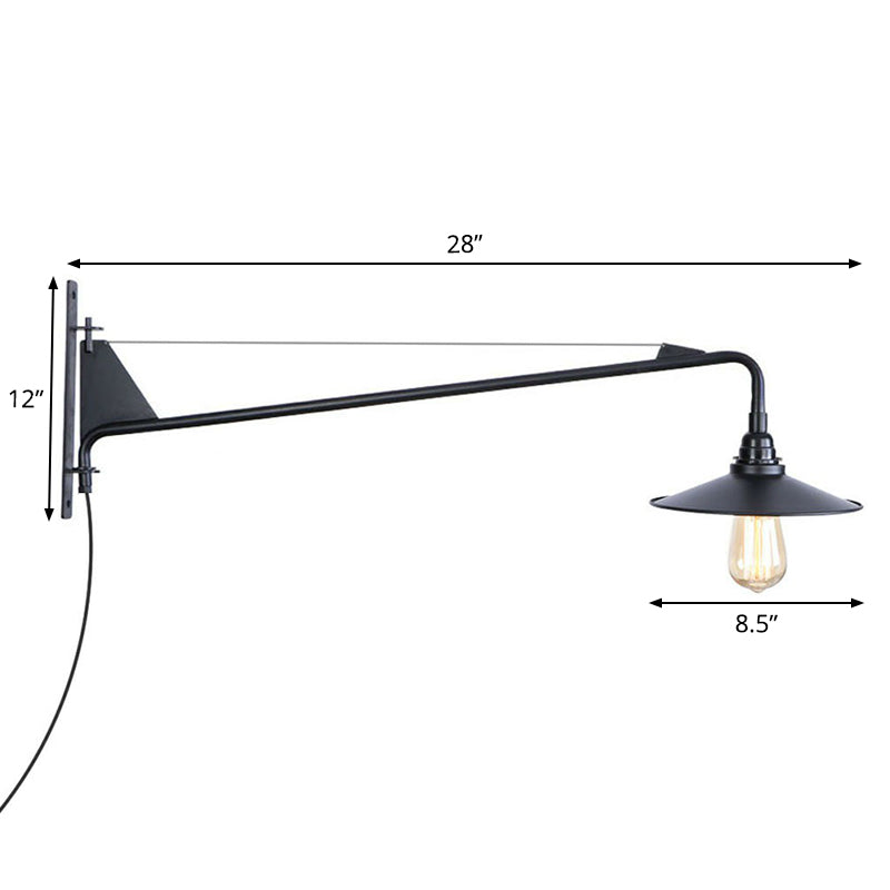 Industrial Scalloped/Exposed Wall Lamp 1/2-Light Iron Plug-in Wall Mounted Lighting with Long Swing Arm in Black Clearhalo 'Art deco wall lights' 'Cast Iron' 'Glass' 'Industrial wall lights' 'Industrial' 'Middle century wall lights' 'Modern' 'Rustic wall lights' 'Tiffany' 'Traditional wall lights' 'Wall Lamps & Sconces' 'Wall Lights' Lighting' 1918394