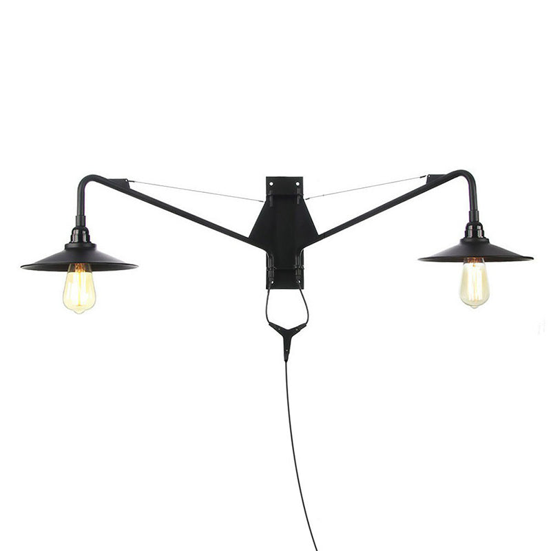 Industrial Scalloped/Exposed Wall Lamp 1/2-Light Iron Plug-in Wall Mounted Lighting with Long Swing Arm in Black Clearhalo 'Art deco wall lights' 'Cast Iron' 'Glass' 'Industrial wall lights' 'Industrial' 'Middle century wall lights' 'Modern' 'Rustic wall lights' 'Tiffany' 'Traditional wall lights' 'Wall Lamps & Sconces' 'Wall Lights' Lighting' 1918396