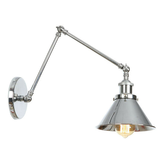 Saucer/Cone/Horn Bedside Reading Wall Lamp Factory Metal Single 6"/8" W Chrome Wall Mount Light Fixture with Rotatable Arm Chrome C Clearhalo 'Art deco wall lights' 'Cast Iron' 'Glass' 'Industrial wall lights' 'Industrial' 'Middle century wall lights' 'Modern' 'Rustic wall lights' 'Tiffany' 'Traditional wall lights' 'Wall Lamps & Sconces' 'Wall Lights' Lighting' 1918413