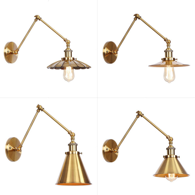 Iron Brass Task Wall Lighting Scalloped/Horn/Cone Single 6"/8" Wide Antique Wall Mounted Lamp with Swing Arm Clearhalo 'Art deco wall lights' 'Cast Iron' 'Glass' 'Industrial wall lights' 'Industrial' 'Middle century wall lights' 'Modern' 'Rustic wall lights' 'Tiffany' 'Traditional wall lights' 'Wall Lamps & Sconces' 'Wall Lights' Lighting' 1918416