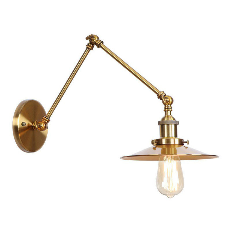 Iron Brass Task Wall Lighting Scalloped/Horn/Cone Single 6"/8" Wide Antique Wall Mounted Lamp with Swing Arm Brass 8" A Clearhalo 'Art deco wall lights' 'Cast Iron' 'Glass' 'Industrial wall lights' 'Industrial' 'Middle century wall lights' 'Modern' 'Rustic wall lights' 'Tiffany' 'Traditional wall lights' 'Wall Lamps & Sconces' 'Wall Lights' Lighting' 1918419