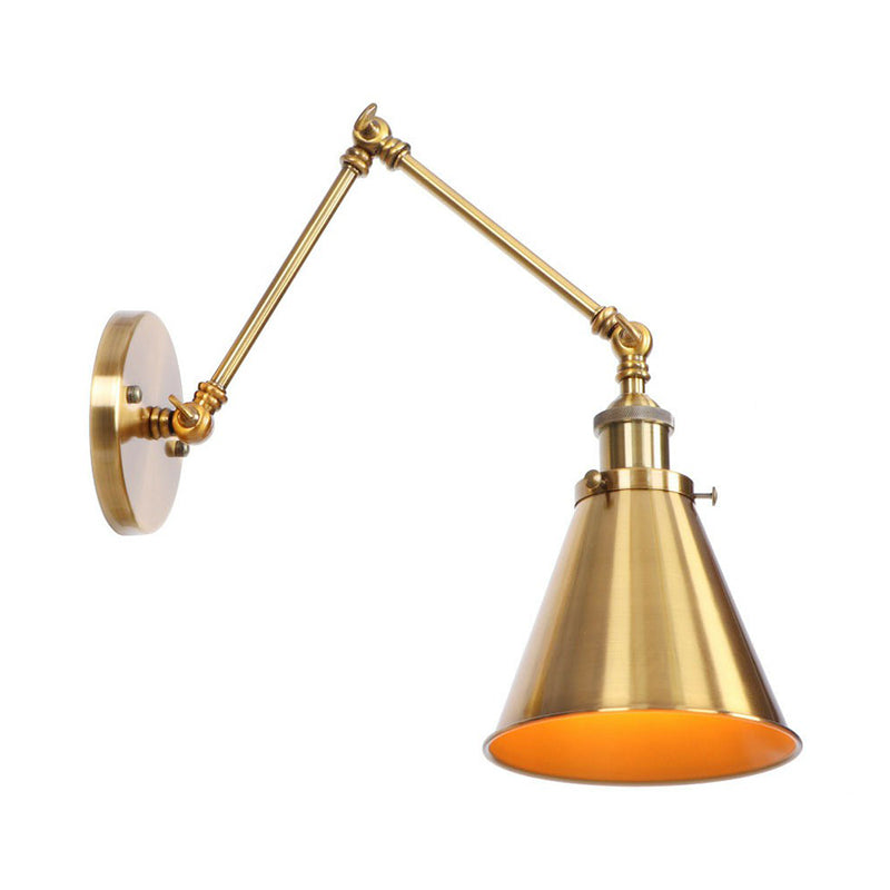 Iron Brass Task Wall Lighting Scalloped/Horn/Cone Single 6"/8" Wide Antique Wall Mounted Lamp with Swing Arm Brass 6" B Clearhalo 'Art deco wall lights' 'Cast Iron' 'Glass' 'Industrial wall lights' 'Industrial' 'Middle century wall lights' 'Modern' 'Rustic wall lights' 'Tiffany' 'Traditional wall lights' 'Wall Lamps & Sconces' 'Wall Lights' Lighting' 1918421