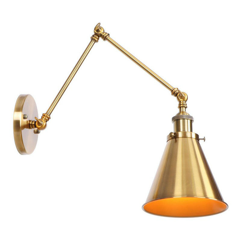 Iron Brass Task Wall Lighting Scalloped/Horn/Cone Single 6"/8" Wide Antique Wall Mounted Lamp with Swing Arm Brass 8" B Clearhalo 'Art deco wall lights' 'Cast Iron' 'Glass' 'Industrial wall lights' 'Industrial' 'Middle century wall lights' 'Modern' 'Rustic wall lights' 'Tiffany' 'Traditional wall lights' 'Wall Lamps & Sconces' 'Wall Lights' Lighting' 1918423