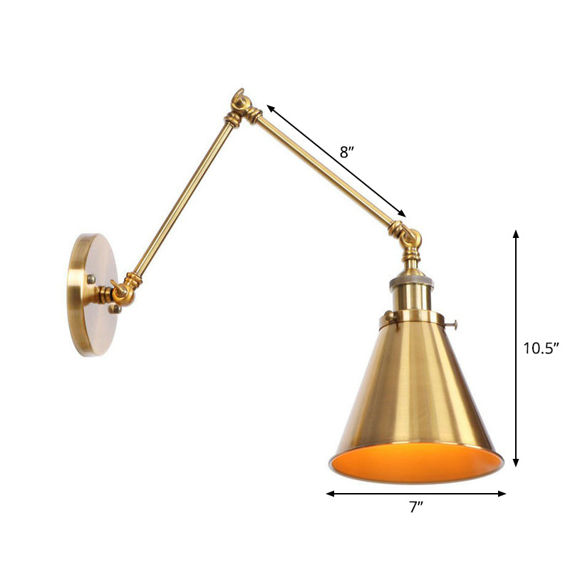 Iron Brass Task Wall Lighting Scalloped/Horn/Cone Single 6"/8" Wide Antique Wall Mounted Lamp with Swing Arm Clearhalo 'Art deco wall lights' 'Cast Iron' 'Glass' 'Industrial wall lights' 'Industrial' 'Middle century wall lights' 'Modern' 'Rustic wall lights' 'Tiffany' 'Traditional wall lights' 'Wall Lamps & Sconces' 'Wall Lights' Lighting' 1918424