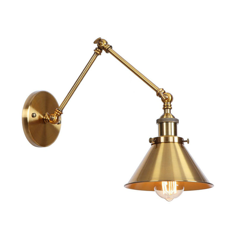 Iron Brass Task Wall Lighting Scalloped/Horn/Cone Single 6"/8" Wide Antique Wall Mounted Lamp with Swing Arm Brass 6" C Clearhalo 'Art deco wall lights' 'Cast Iron' 'Glass' 'Industrial wall lights' 'Industrial' 'Middle century wall lights' 'Modern' 'Rustic wall lights' 'Tiffany' 'Traditional wall lights' 'Wall Lamps & Sconces' 'Wall Lights' Lighting' 1918425