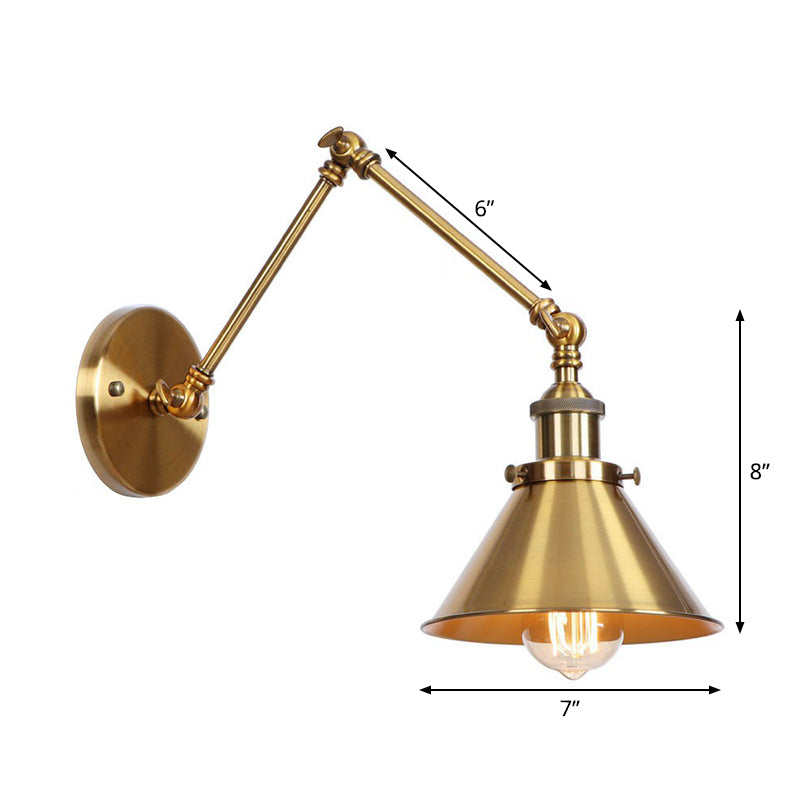 Iron Brass Task Wall Lighting Scalloped/Horn/Cone Single 6"/8" Wide Antique Wall Mounted Lamp with Swing Arm Clearhalo 'Art deco wall lights' 'Cast Iron' 'Glass' 'Industrial wall lights' 'Industrial' 'Middle century wall lights' 'Modern' 'Rustic wall lights' 'Tiffany' 'Traditional wall lights' 'Wall Lamps & Sconces' 'Wall Lights' Lighting' 1918426
