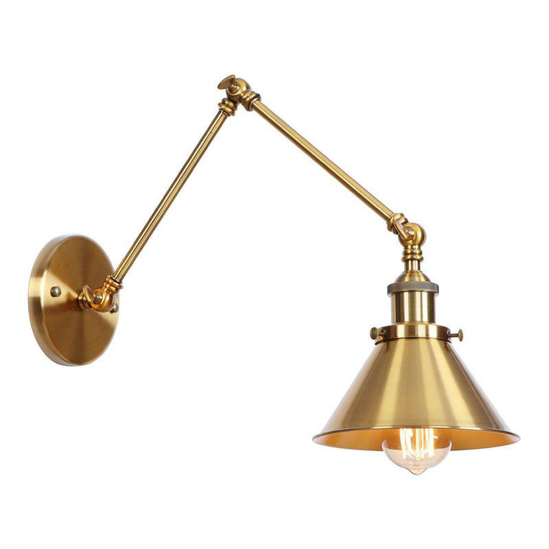 Iron Brass Task Wall Lighting Scalloped/Horn/Cone Single 6"/8" Wide Antique Wall Mounted Lamp with Swing Arm Brass 8" C Clearhalo 'Art deco wall lights' 'Cast Iron' 'Glass' 'Industrial wall lights' 'Industrial' 'Middle century wall lights' 'Modern' 'Rustic wall lights' 'Tiffany' 'Traditional wall lights' 'Wall Lamps & Sconces' 'Wall Lights' Lighting' 1918427
